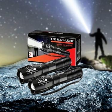 Imagem de Lanterna de LED, pacote com 2, tocha tática brilhante com 5 modos, lanterna de bolso à prova d'água com zoom, para uso externo e doméstico (pilhas não incluídas)