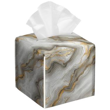 Imagem de Pacote com 2 caixas de lenços de papel de mármore cinza dourado quadrado de couro PU suporte organizador de papel facial à prova d'água para banheiro, cozinha, casa, escritório, carro