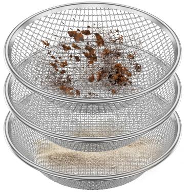 Imagem de Conjunto de peneiras de solo de jardim de 3 peças - peneiras de aço galvanizado com 3 tamanhos de malha (3/6/10 mm) para composto, areia, cascalho, solo superficial, serve para balde de 5 galões para