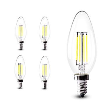 Imagem de Lâmpada LED de filamento E14, 4W, 400 lúmens, AC220V, branco frio 6000-6500K, equivalente a 40W incandescente, soquete pequeno C35 com rosca Edison, pacote com 4 unidades
