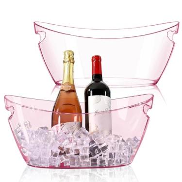 Imagem de Baldes de gelo para festas, 2 peças de bebida acrílica champanhe com 2 colheres de gelo, baldes de bebidas para bar de coquetel, balde longo e estreito de 5,5 litros para festa de Natal (5,5 L) (rosa)