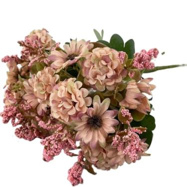 Imagem de Flores Artificiais de Crisântemo em Seda para Decoração de Bolo DIY, Buquê Artificial para Casamento, Festa e Casa (Rosa Mesclado 1unidade)
