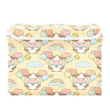 Imagem de Burbuja Linda caixa de armazenamento de vacas com tampa e alças, grande caixa de armazenamento dobrável para prateleiras armário quarto escritório organizador