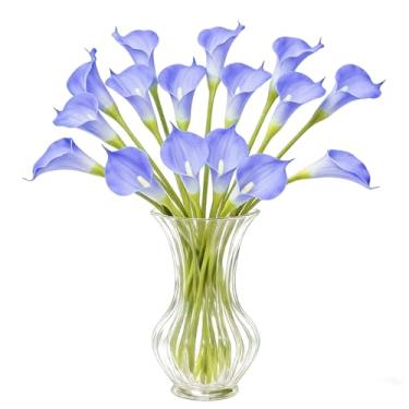 Imagem de GrainBuds 16 peças de lírio de calla azul de 63,5 cm, flores artificiais de toque real, haste longa, lírios falsos para decoração de casa e buquê de casamento