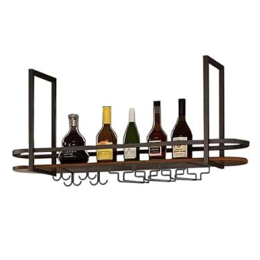 Imagem de Prateleiras flutuantes montadas no teto, rack de vinho suspenso com suporte de vidro e prateleira, organizador de cozinha e rack de armazenamento, para bar, sala de jantar, café (preto, 100 x 30 x 50