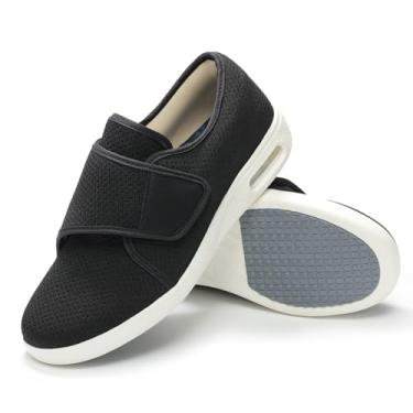 Imagem de QHBPMGAD Sapatos Femininos Para Diabéticos, Calçados Largos Para Idosos Com Fecho Ajustável, Respiráveis, Pés Inchados, Tênis Para Caminhada, Edema, Tamanho Preto 12