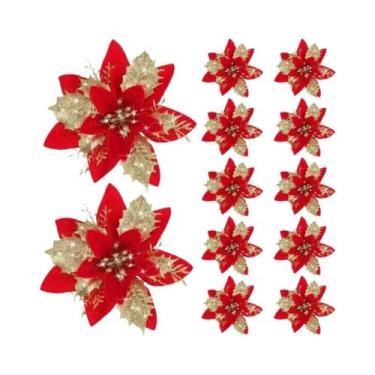 Imagem de Flores De Natal Artificiais Com Glitter De 14,5cm, 10 Peças, Decoração
