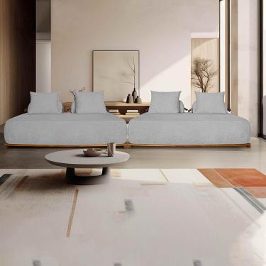 Imagem de Sofá Modulado 6 Lugares com Almofadas Soltas Pés Madeira Maciça 440cm Homer Bouclê Cinza G63 - Gran Belo