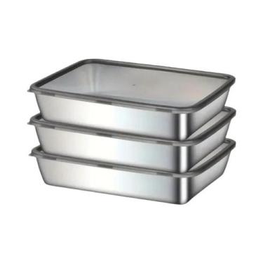 Imagem de Conjunto De 3 Assadeiras Antiaderentes De Aço Inoxidável Com Tampas Pa