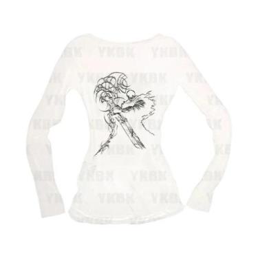 Imagem de Camiseta Feminina Gótica Retrô Anos 90 Emo Com Estampa Anime Y2K Vinta