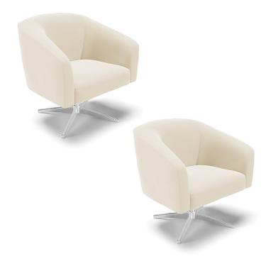 Imagem de Poltrona Decorativa Giratória Cromada Kit 2 Stella Veludo Bege D03 - D'Rossi