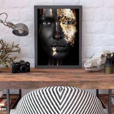 Imagem de Quadro Mulher Preto Dourado 45X34Cm Vidro Moldura Preta