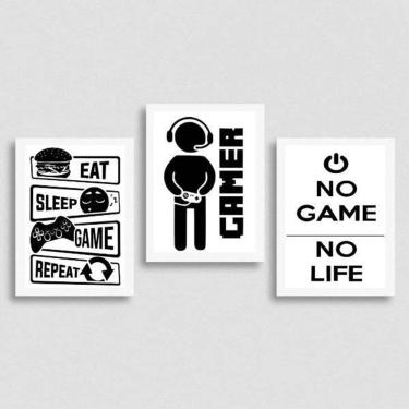 Imagem de Kit 3 Quadros Decorativos Gamer 45X34Cm Moldura Branca