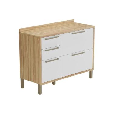 Imagem de Módulo Cozinha Ronipa Syrah Balcão 2 Portas E 3 Gavetas Com Tampo 120cm Amendoa Off White Ronipa