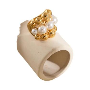 Imagem de Anel Feminino Vintage De Aço Inoxidável Com Imitação De Pérola, Moda D