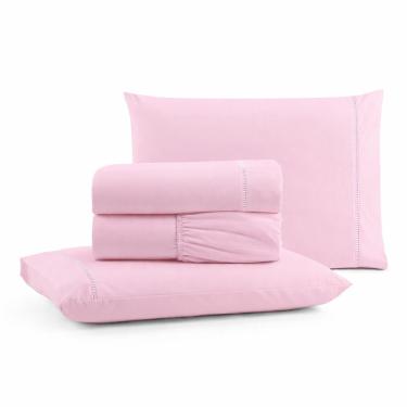 Imagem de Jogo De Lençol Queen Premium Soft 600 Fios Micropercal Rosa Bebê Ponto Palito Toque Macio 4 Peças