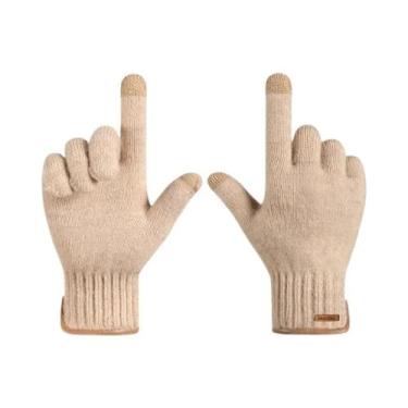 Imagem de Luvas De Lã Masculinas De Inverno Com Tela Sensível Ao Toque, Forro De