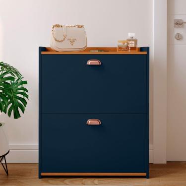 Imagem de Sapateira Closet Vertical Organizadora 12 Pares Calçados Unissex Prateleira 2 Andares Gavetas Basculante Azul/Cedo- Lojas RPM