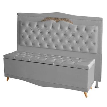 Imagem de Kit De Cabeceira De Cama Box E Calçadeira Baú Barcelona King 195 Cm Retro Capitonê Sued...