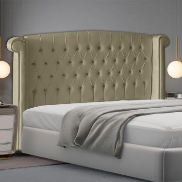 Imagem de Cabeceira Para Cama Box Toquio Casal 140 cm Madeira Eucalipto Suede Bege Do Lar Móveis e Decoração