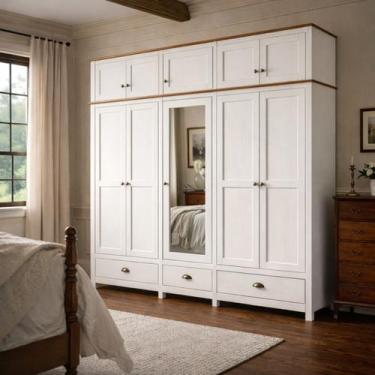 Imagem de Guarda Roupa Madeira Maciça Bipartido 10 Portas Rústico Boho - LaCasaM