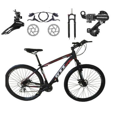 Imagem de Bicicleta Aro 29 GTI Roma Shimano 24v K7 Freio a Disco Hidráulico Garfo Com Trava - Preto\Vermelho