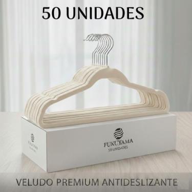 Imagem de KIT 50 CABIDES DE VELUDO BEGE ANTIDESLIZANTE PREMIUM FUKUYAMA Com Ganc