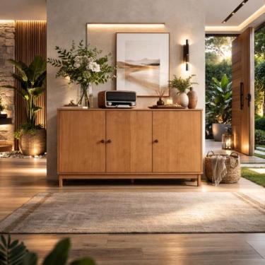 Imagem de Aparador 3 Portas Balcão Madeira Maciça Marrom Sala Cozinha Cor:Freijó