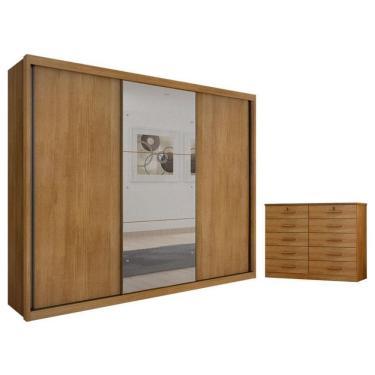 Imagem de Guarda Roupa Casal Palazzo com Espelho e Gaveteiro Milão com Chave Cumaru 23 - Novo Horizonte
