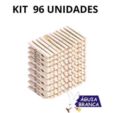 Imagem de Kit 96 Prendedores de Roupa Madeira Águia Branca Original  Pronta Entr