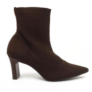 Imagem de Bota Giulia Domna Salto Barra Médio Bico Fino Knit, Marrom, 37