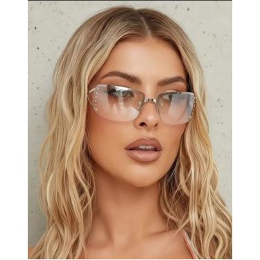 Imagem de Óculos Claro Lente espelhada Moda Blogueira rose oval moda, Champanhe
