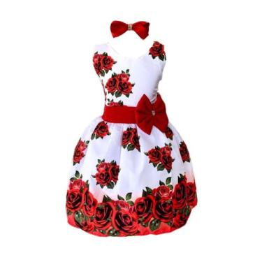 Imagem de Vestido Infantil Floral Rosas C/ Vermelho Festa Luxo - Bento E Maria M