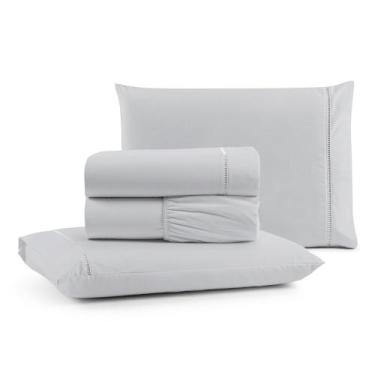 Imagem de Jogo de Lençol King Premium Soft 600 Fios Micropercal Cinza Ponto Pali