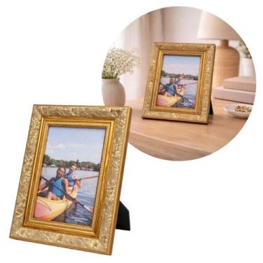 Imagem de Porta Retrato 10x15 Moldura Madeira Premium Dourado Com Vidro Vertical