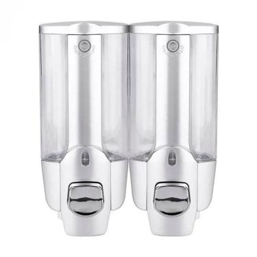 Imagem de Dispenser Duplo Sabonete Liquido Alcool Gel Shampoo Condicionador Hotel Banheiro Shopping