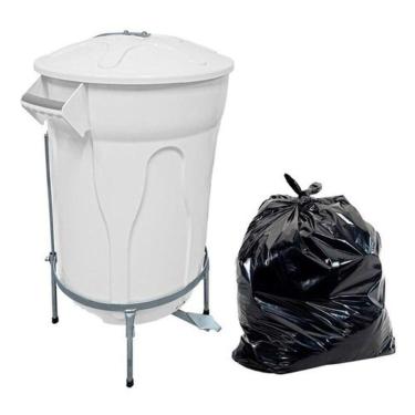 Imagem de Lixeira Branca 100L de Aço com Pedal e 20 Sacos de Lixo Branco