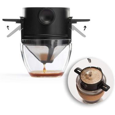 Imagem de Coador de Café Mini Filtro Portátil Retrátil em Aço Inox Individual Reutilizável Preto CGK Store