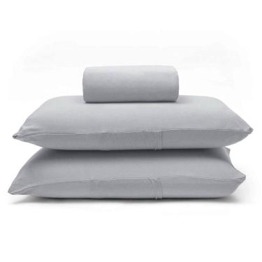 Imagem de Jogo de Cama Basic Queen 3 Peças 100% Algodão em Malha Liso Prata