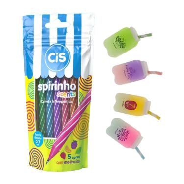 Imagem de Kit de Canetas e Borrachas Perfumadas Outras Marcas Spirinho Scents com 5 Cores Vibrant...