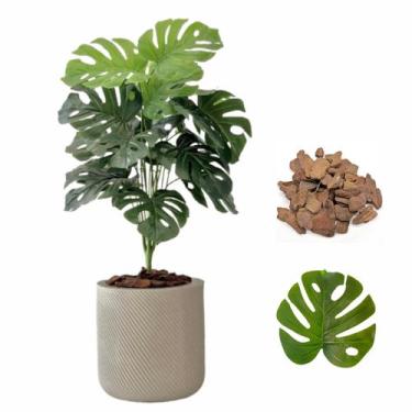 Imagem de Planta Costela de Adão Artificial + Vaso Bojo Moderno Casa - Plandec