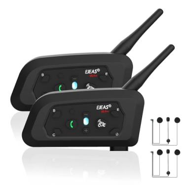 Imagem de Fone de ouvido intercomunicador EJEAS V6 Pro com Bluetooth, bidirecional, 1.200 m, sistema de comunicação para esqui, quadriciclos, motocross, para capacetes completos e articulados (2 unidades)
