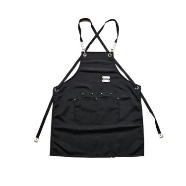 Imagem de Avental de lona preta impermeável resistente a óleo com bolsos - yiwei