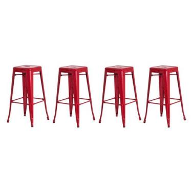 Imagem de Kit 4 Banquetas Tolix Iron Design Industrial Vermelha 76 cm Aço Cozinh