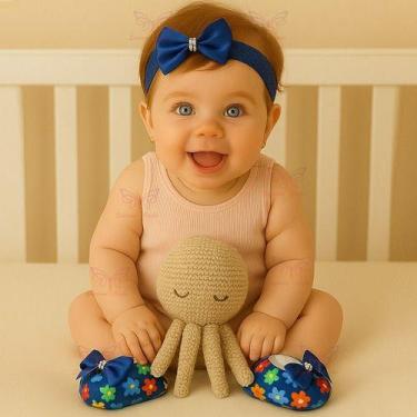 Imagem de Kit Sapatinho Luxo + Faixa Renda Para Bebê Menina RN à 06 Meses - Supr