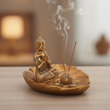 Imagem de Incensário Vareta Buda Dourado Brilhante Meditando Decoração Elegante 