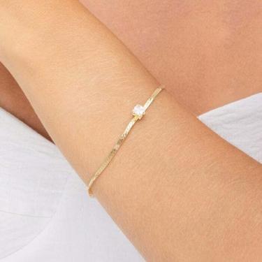 Imagem de Pulseira Feminina Laminada Com Zircônia Banhada a Ouro 18K - Maria Vit