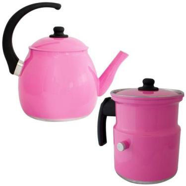 Imagem de Kit Chaleira E Leiteira Gulê Alumínio 2 Peças Rosa