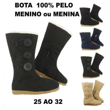 Imagem de Bota de Pelo Infantil Menino ou Menina 100% Forrada Inverno Lã Neve MG
