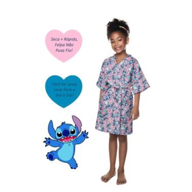 Imagem de Roupão Aveludado Infantil Juvenil Quimono Estampado Stitch Vários Tama